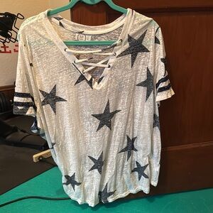 Women's Star Print Lace-Up Top
